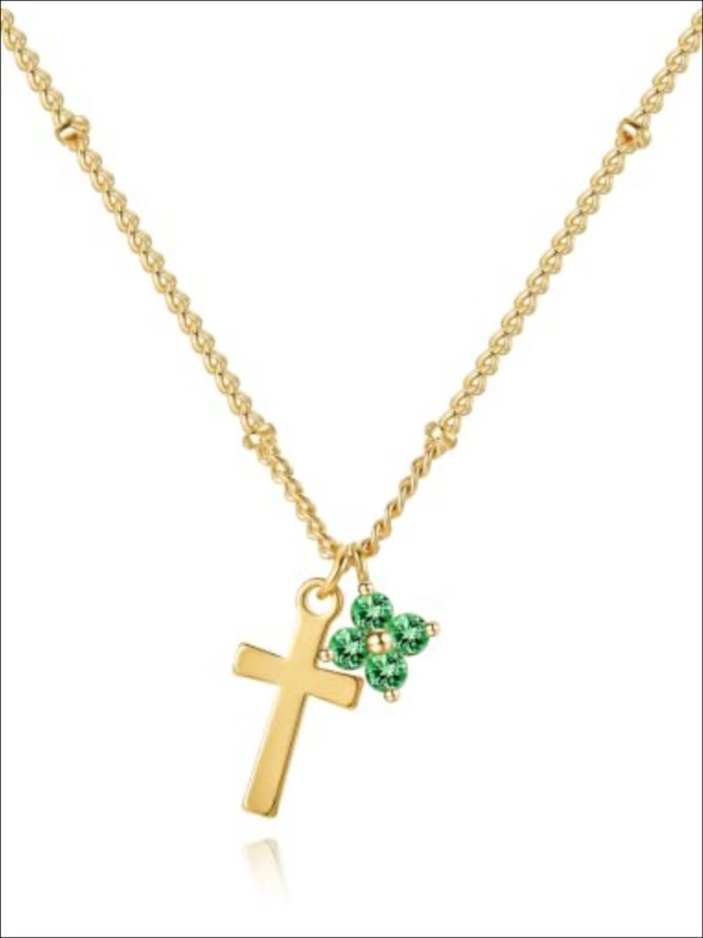 14K Gold Plated Cross Clover Birthstone Necklace 16+2 Inch Adjustable